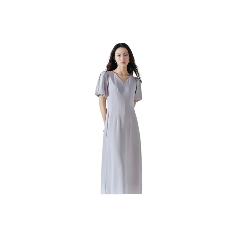 TKY SHOP Short Sleeved Dress Women's Gray Purple-1