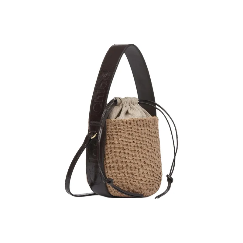 Chloe Woody Paper Bucket Bags Shoulder Bag Crossbody Bag Handbag Small Size Women's Brown-1