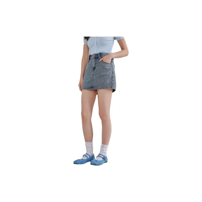A21 Denim Short Skirts Women's Light Blue-1