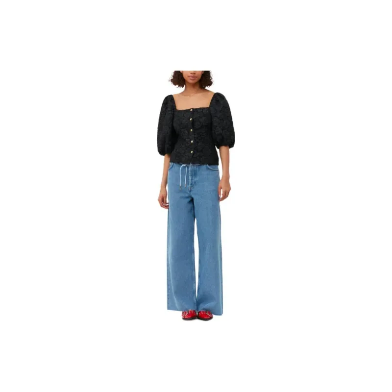 GANNI Floral print Jacquard Fitted Blouse-2