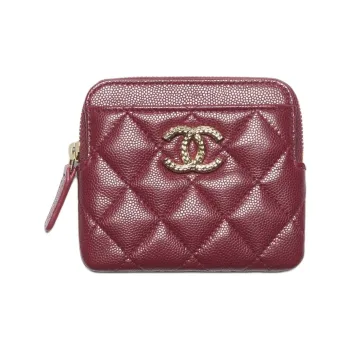 CHANEL Grain Caviar Calfskin Coin Purse Women's Burgundy