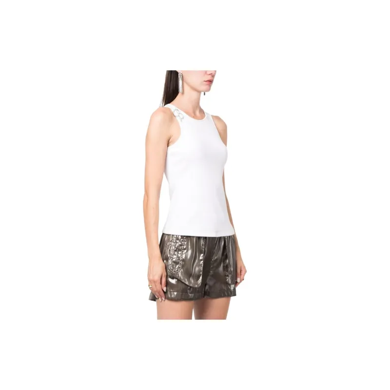 Blumarine Logo brooch Fine ribbed Tank Top-3