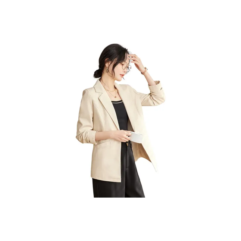 TERRE BLEUE Leather Jacket Women's Ecru-3