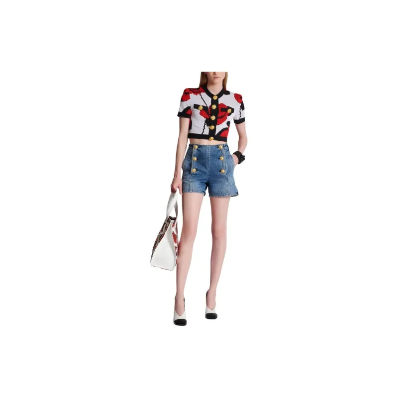 BALMAIN Floral jacquard Cropped Cardigan-1