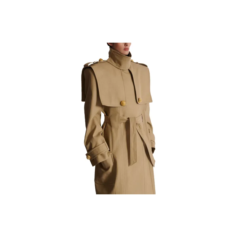 BALMAIN High Neck Snail Button Detailed Trench Coat-4