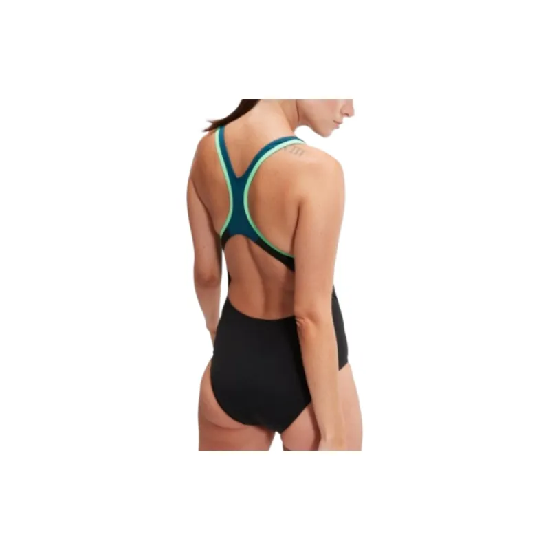 Speedo Women's Placement Laneback Swimsuit One-piece Swimsuit Women's Marine Blue/Blue Green-4