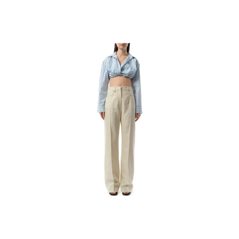 Jacquemus Striped Collared Cropped Shirt-4