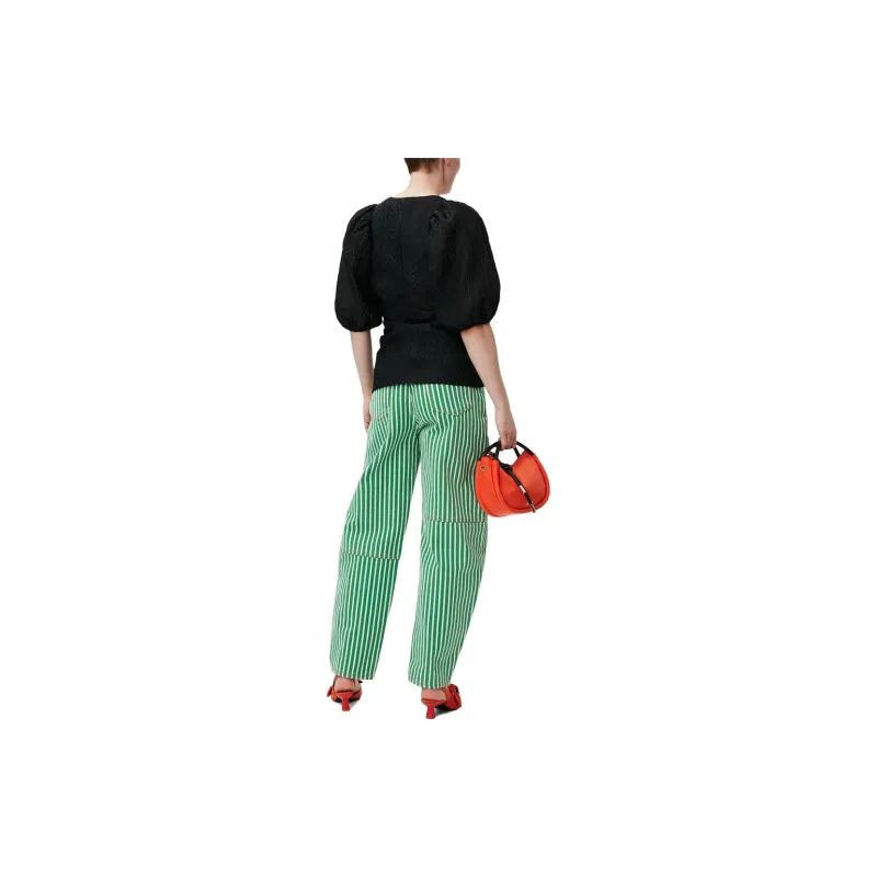 GANNI V Neck Puff Sleeved Blouse-2