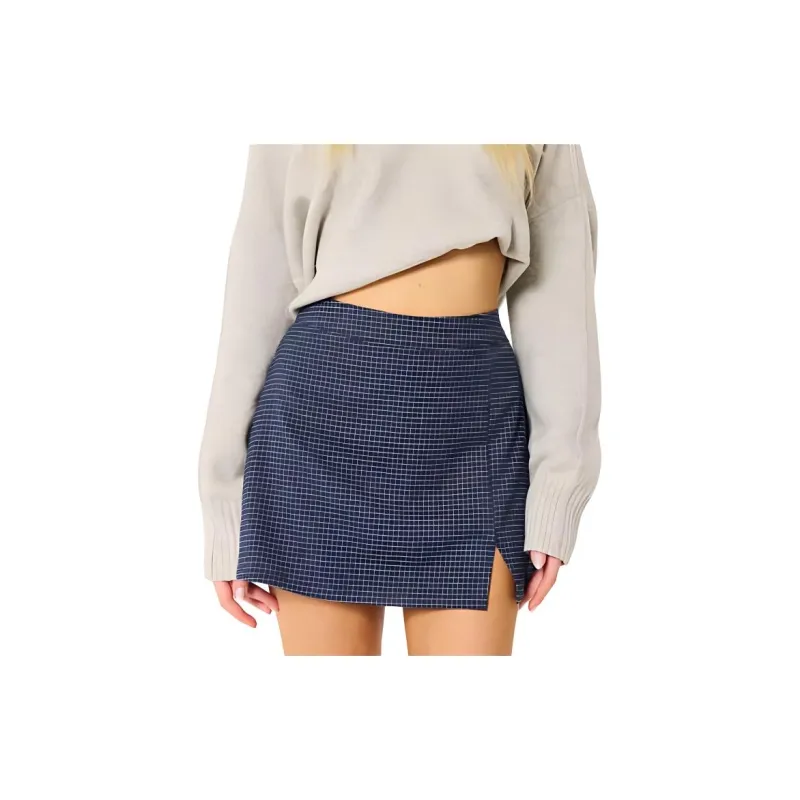 Hollister Casual Short Skirts Women's Marine Blue Plaid-1