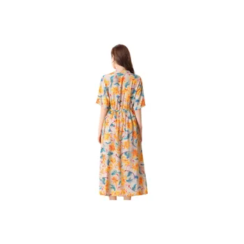 FENHONGMALI Short Sleeved Dresses Women's Yellow