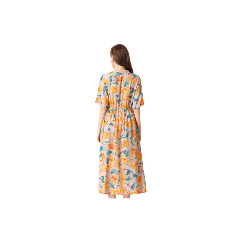 FENHONGMALI Short Sleeved Dresses Women's Yellow-0