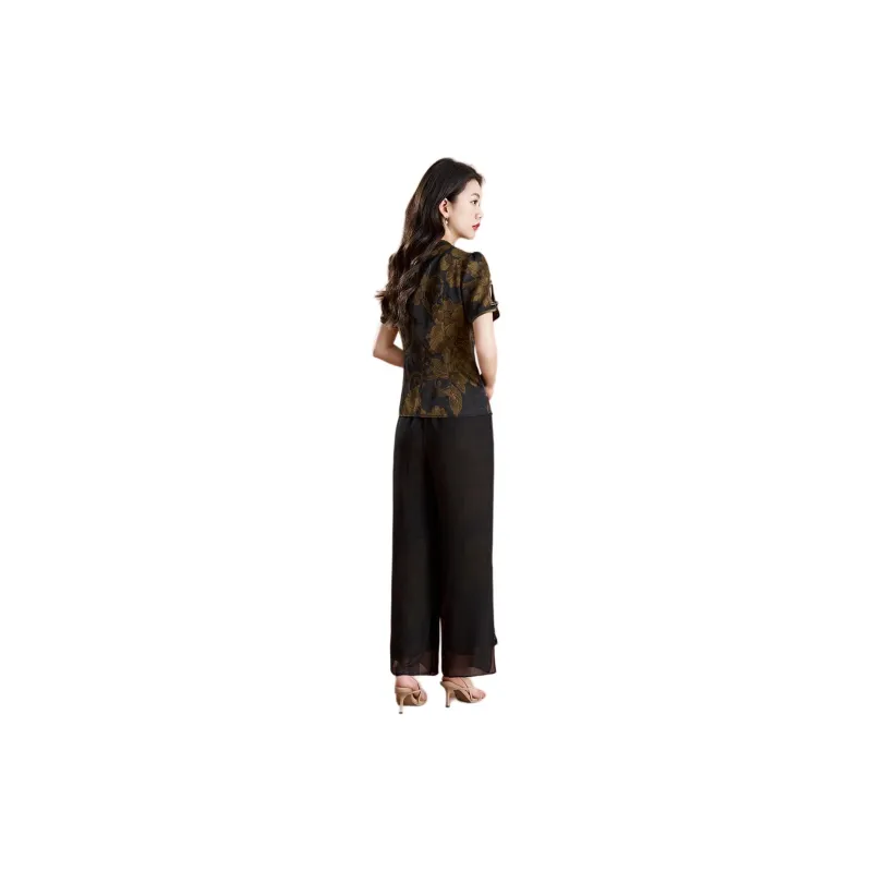 Mylan Casual Suit Women's Black With Yellow Floral-3