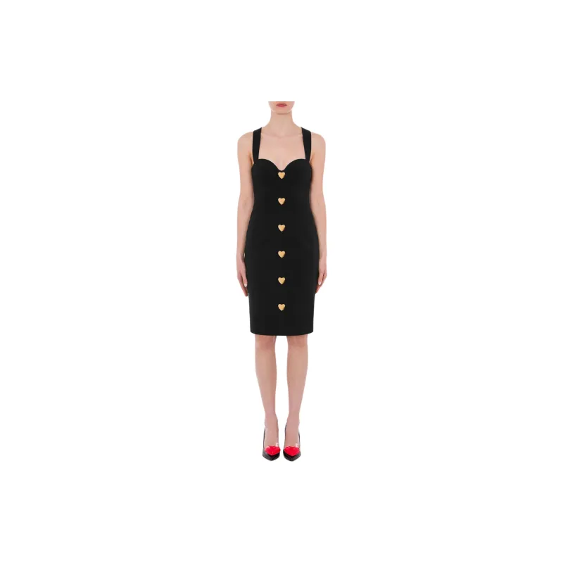 MOSCHINO Heart Shaped Button Sleeveless Midi Dress-2