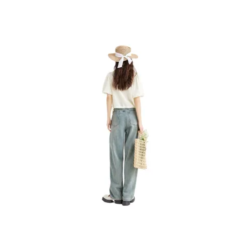 Fragment T-Shirt Women's Beige Yellow