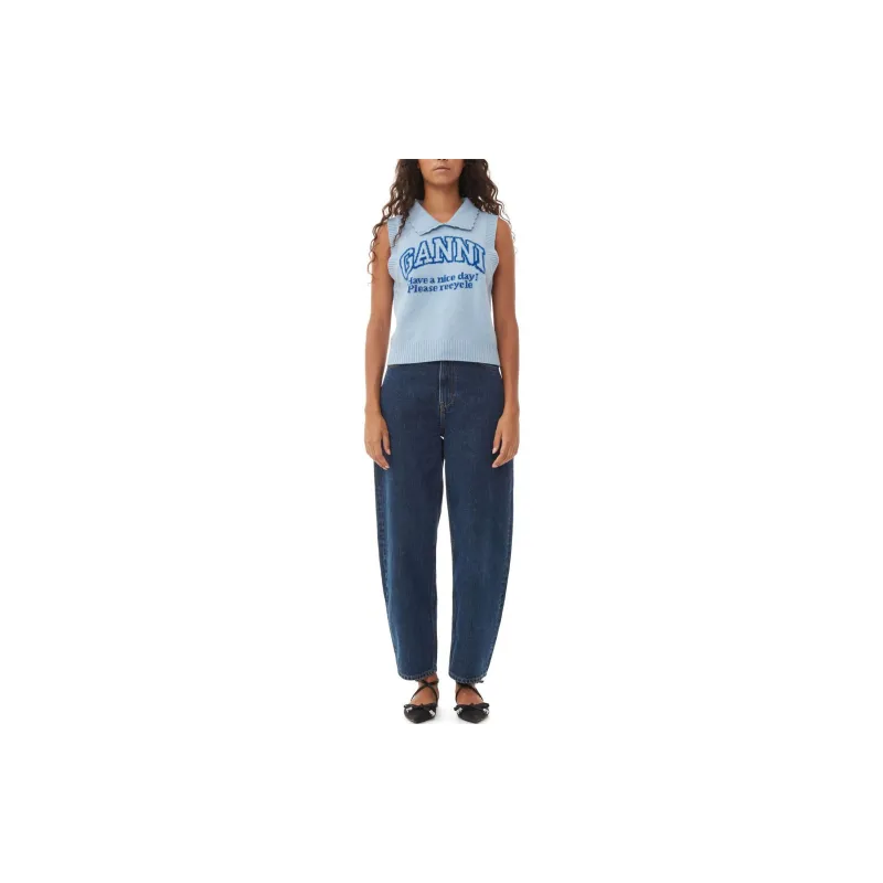 GANNI Re-Cut Blue Graphic Vest Tank Tops Women's Blue-5