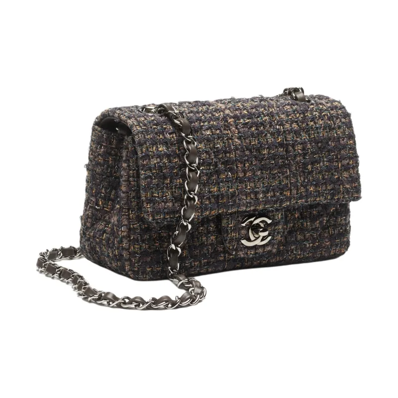 CHANEL Wool Crossbody Bag, Shoulder Bag Mini Women's Brown & Black & Ochre & Light Blue-1