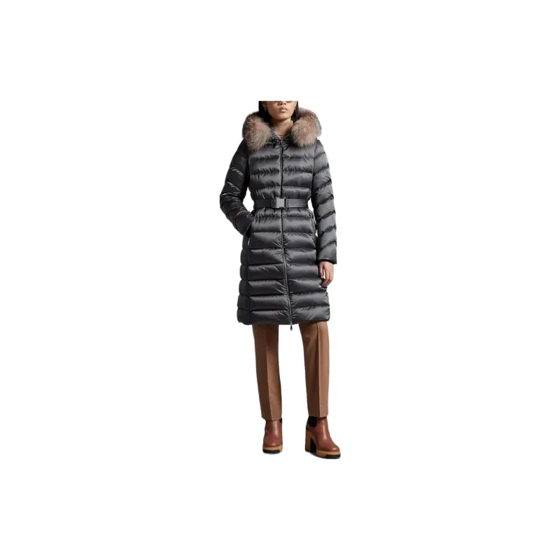 Moncler FW22 Solid Color Hooded Thickened Mid Length Down Jacket Women's Gray-1