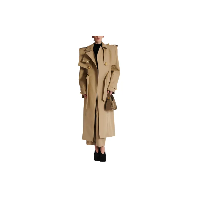 BALMAIN High Neck Snail Button Detailed Trench Coat-1