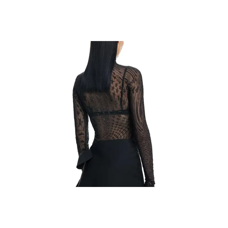 Mugler H&M Rhinestone Embellished Mesh Top Black-1