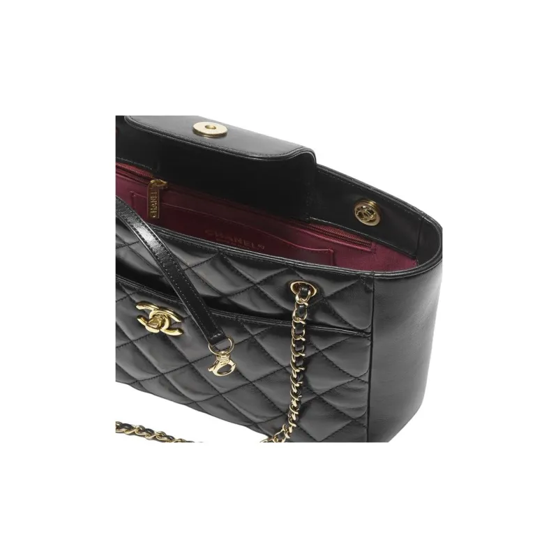 CHANEL Lambskin Tote Bag, Shopping Bag, Shoulder Bag Trumpets Women's Black-2