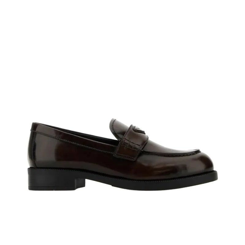 PRADA Logo Plaque Almond Toe Loafers Women's-1