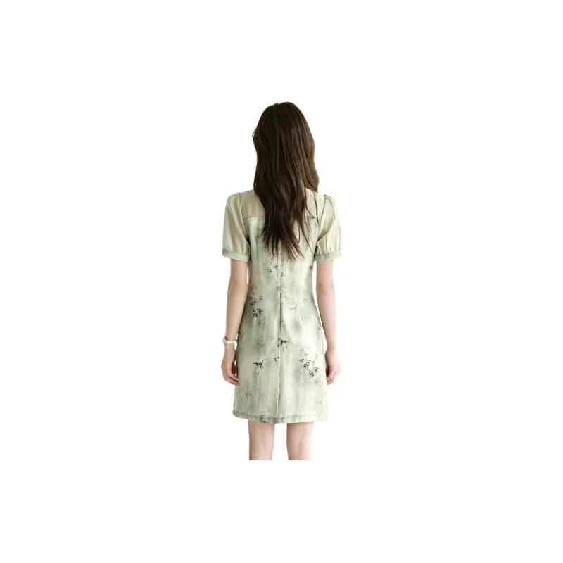 Mo Han Yi Mei Short Sleeved Dress Women's Turquoise-2