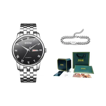DOM Mechanical Movement Stainless Steel Watchband Watch Men's Watches Black Dial