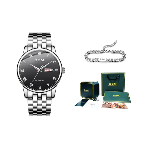 DOM Mechanical Movement Stainless Steel Watchband Watch Men's Watches Black Dial