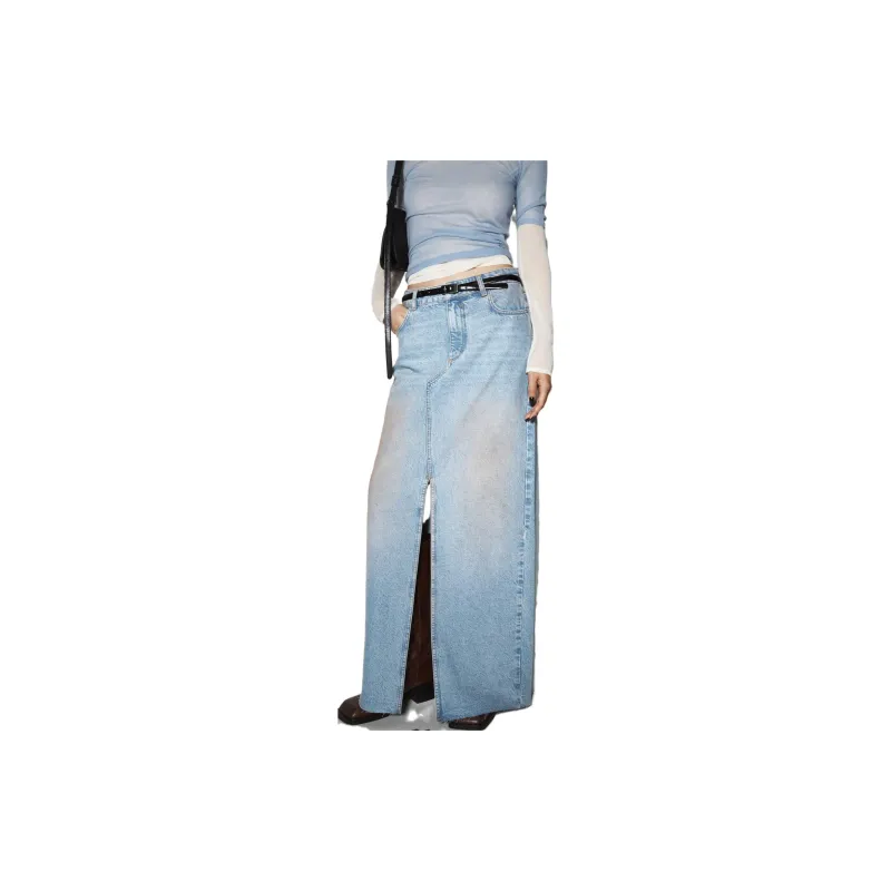 ZARA Denim Long Skirts Women's Pink-1