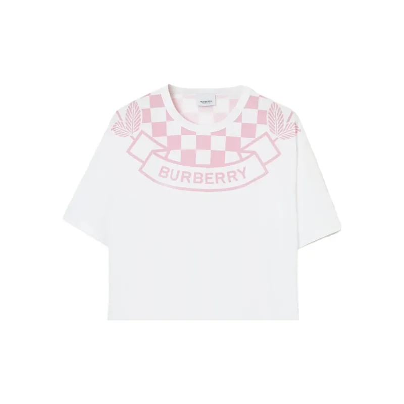 Burberry Logo Printed Checked Crewneck T Shirt-3