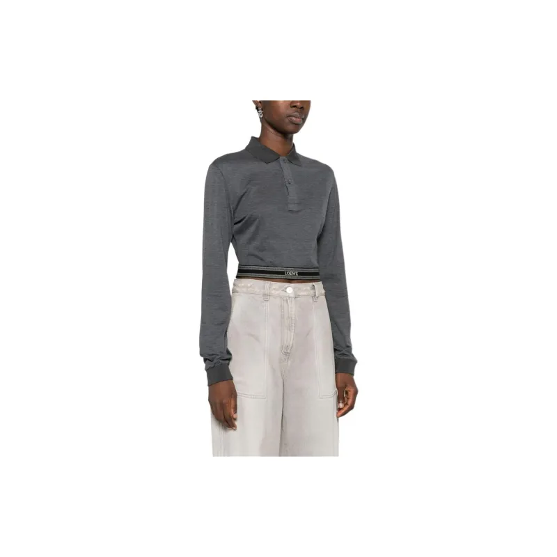 LOEWE Long Sleeve Cropped Polo 'Charcoal Melange'-3