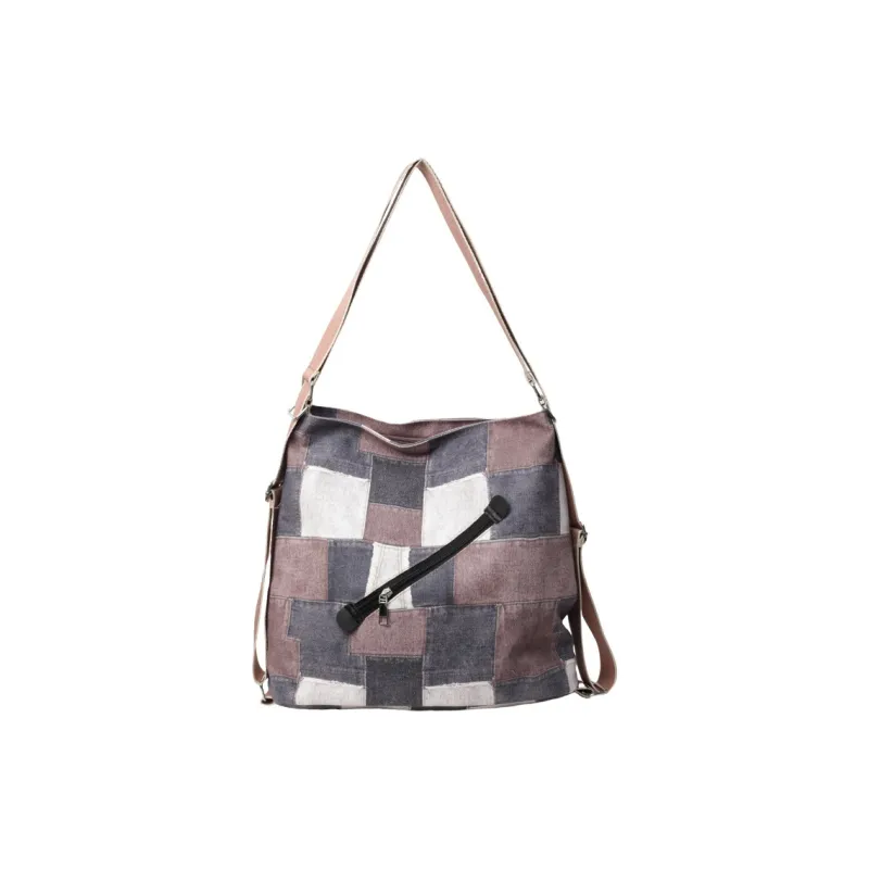NOMK Denim Backpack, Underarm Shoulder Bag, Crossbody Bag Women's Blue/Brick Red/Dark Tea-4