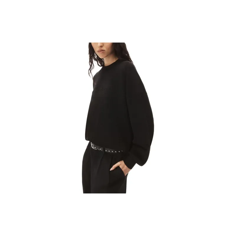 Alexander Wang Embossed Logo Ribbed Pullover Black-5