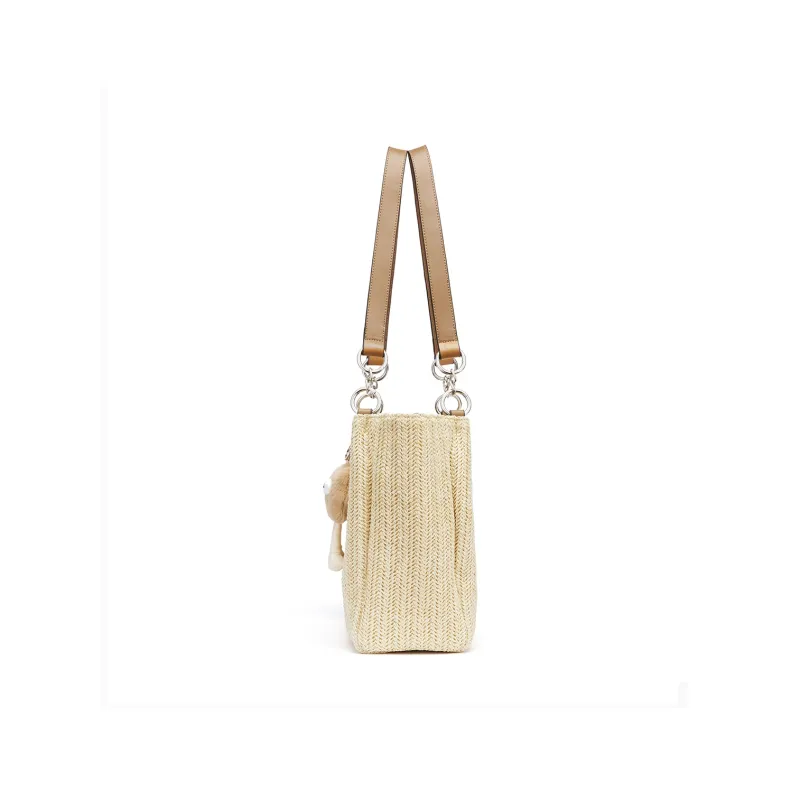 RED DRAGONFLY Fabric With Synthetic Leather Handbag Shoulder Bag Tote Women's Cream Apricot-2