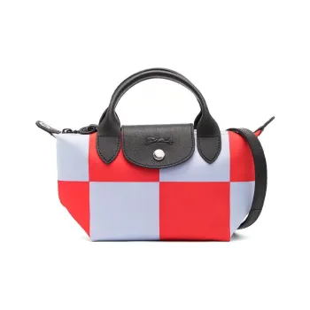 LONGCHAMP Le Pliage Calfskin Dumpling Bag Crossbody One Shoulder Handbag Mini Women's Sky Blue & Red