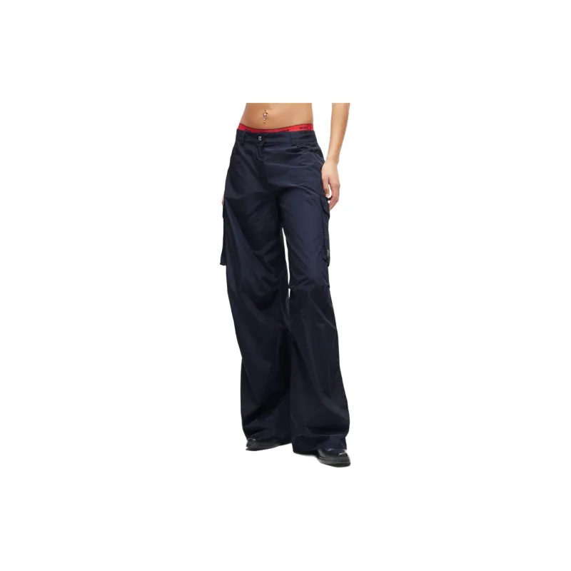 HUGO BOSS Relaxed-Fit Cargo Trousers With A Wide Leg Cargo Pants Women's Blue-1
