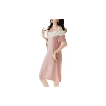 【dme】 Short Sleeved Dresses Women's Leather Pink