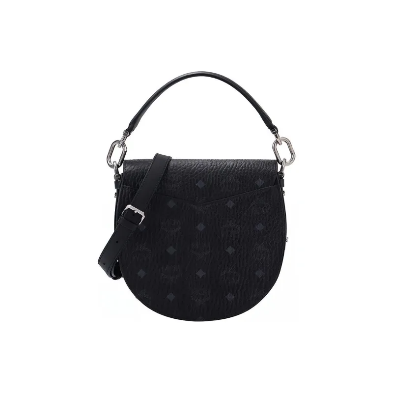 MCM Leather Saddle Bag, Shoulder Bag, Crossbody Bag Small Size Women's Black-2