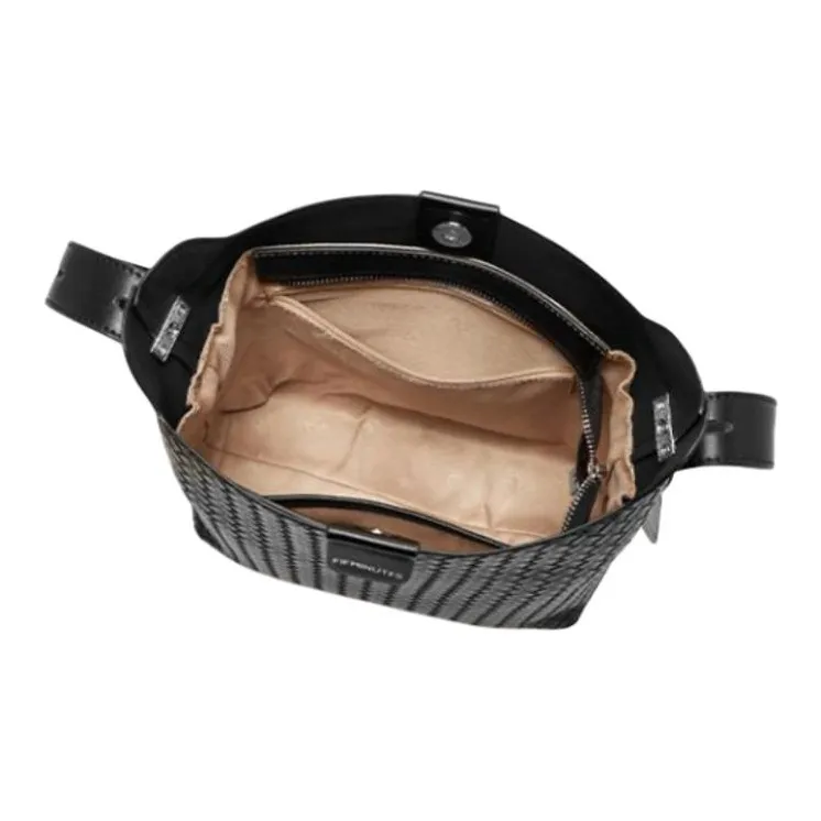 15 MINS Synthetic Leather Bucket Bags Shoulder Bags Large Size Women's Midnight Black-1