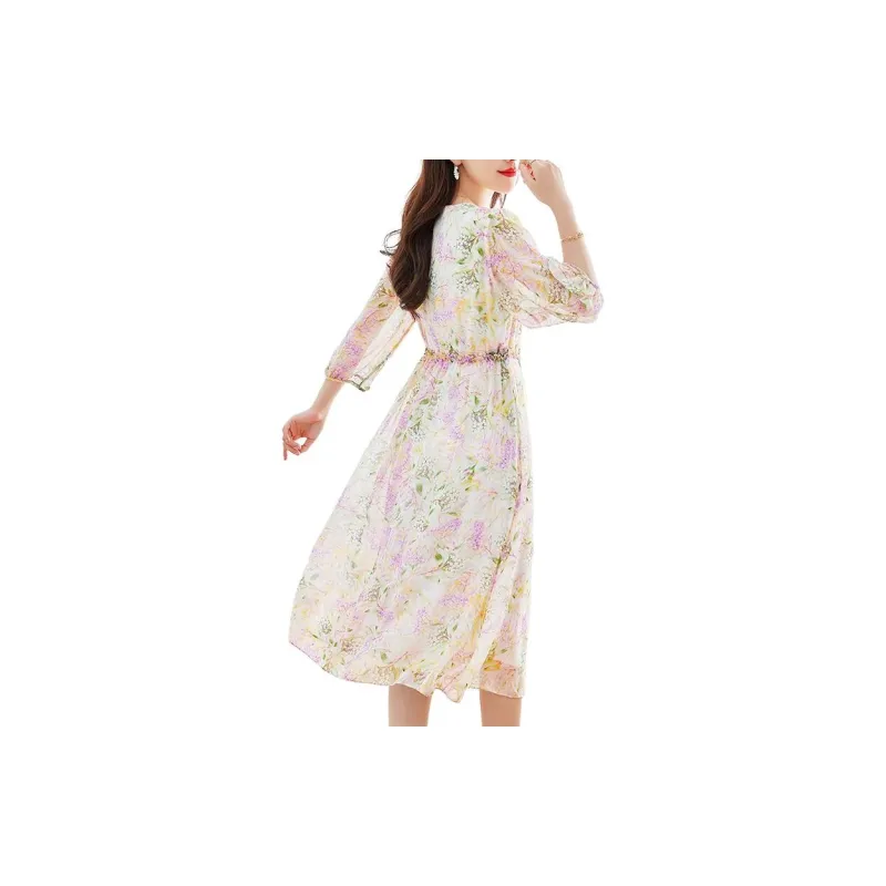Yi Mengyuan Lace Up Silk Short Sleeved Dress Women's Light Purple-2
