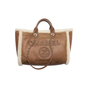CHANEL Lambskin One Shoulder Handbag Tubas Women's Brown & Beige