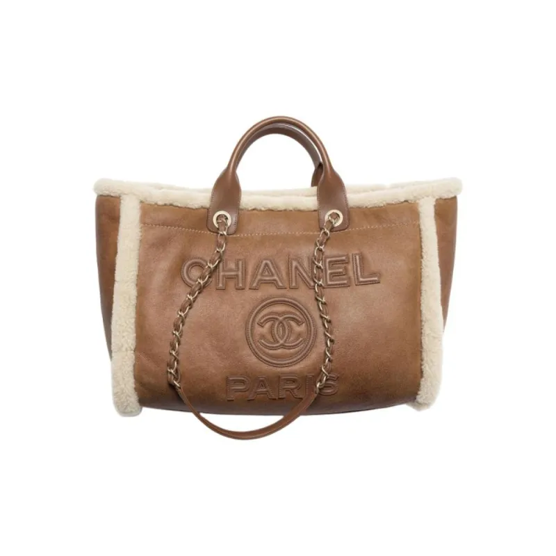CHANEL Lambskin One Shoulder Handbag Tubas Women's Brown & Beige-0