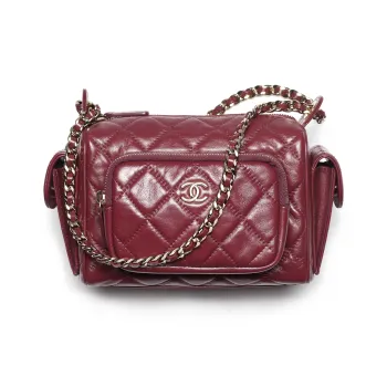 CHANEL Shiny Wrinkle Lambskin Camera Bag, Crossbody Bag, Shoulder Bag Trumpets Women's Burgundy
