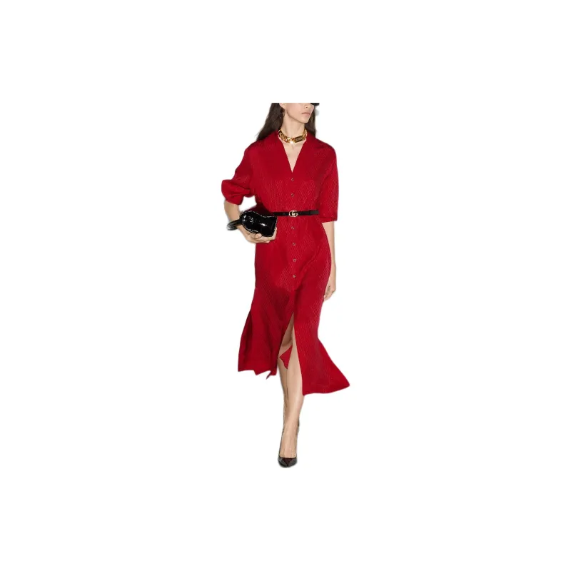 GUCCI Silk Jacquard Dress 'Classic Red'-1