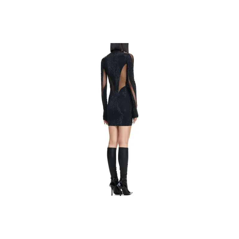 Mugler H&M Spiral Panel Mini Dress With Rhinestones Black-2