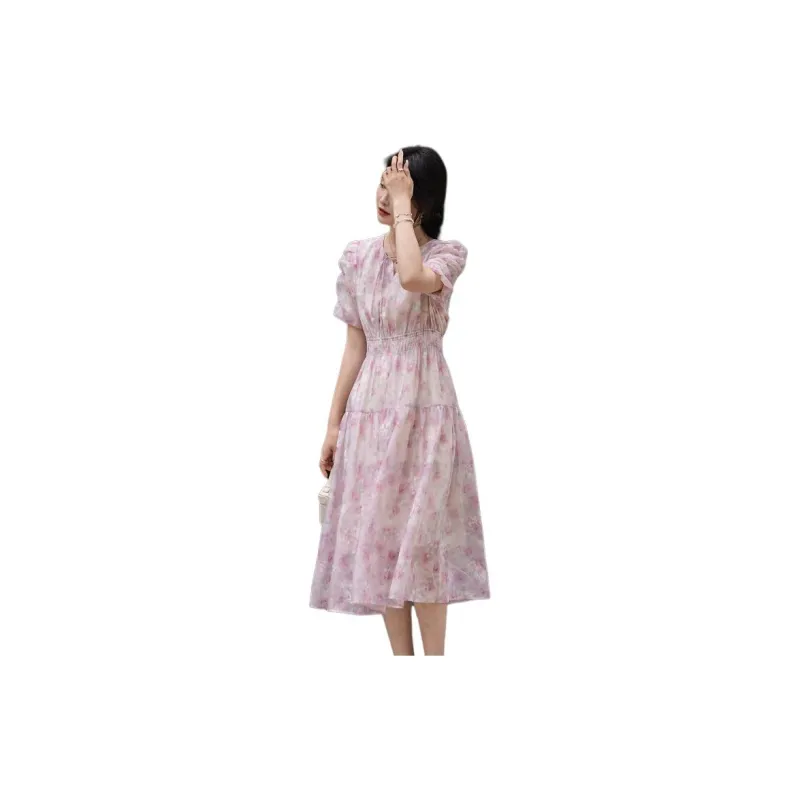 【dme】 Short Sleeved Dresses Women's Light Pink-1