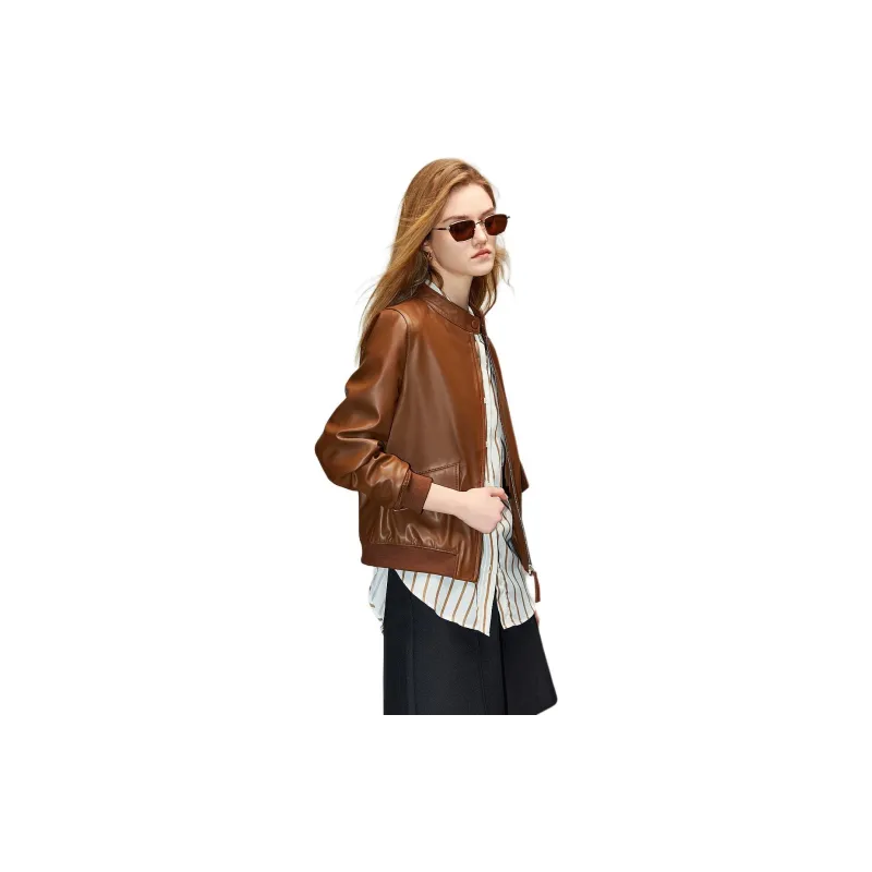 【dme】 Leather Jacket Women's Brown-3