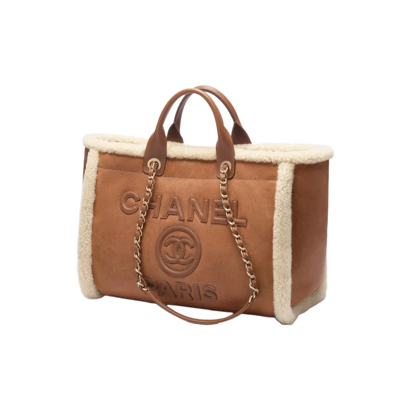 CHANEL Lambskin One Shoulder Handbag Tubas Women's Brown & Beige-1