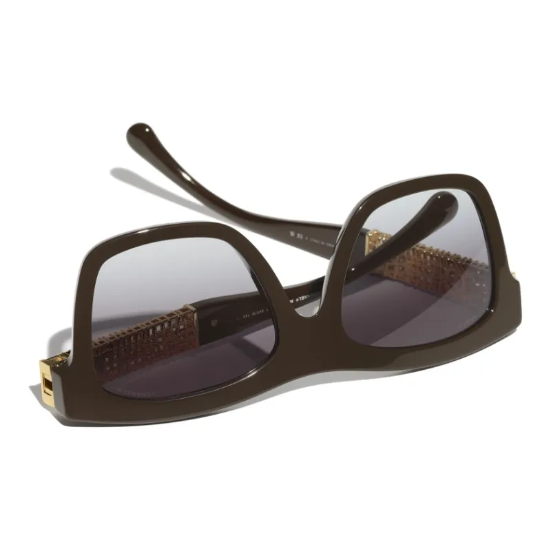CHANEL Metal Square Sunglasses Unisex Brown-3