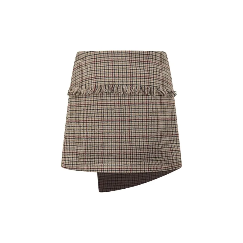 GANNI Checked Asymmetrical Wrap Mini Skirt-1